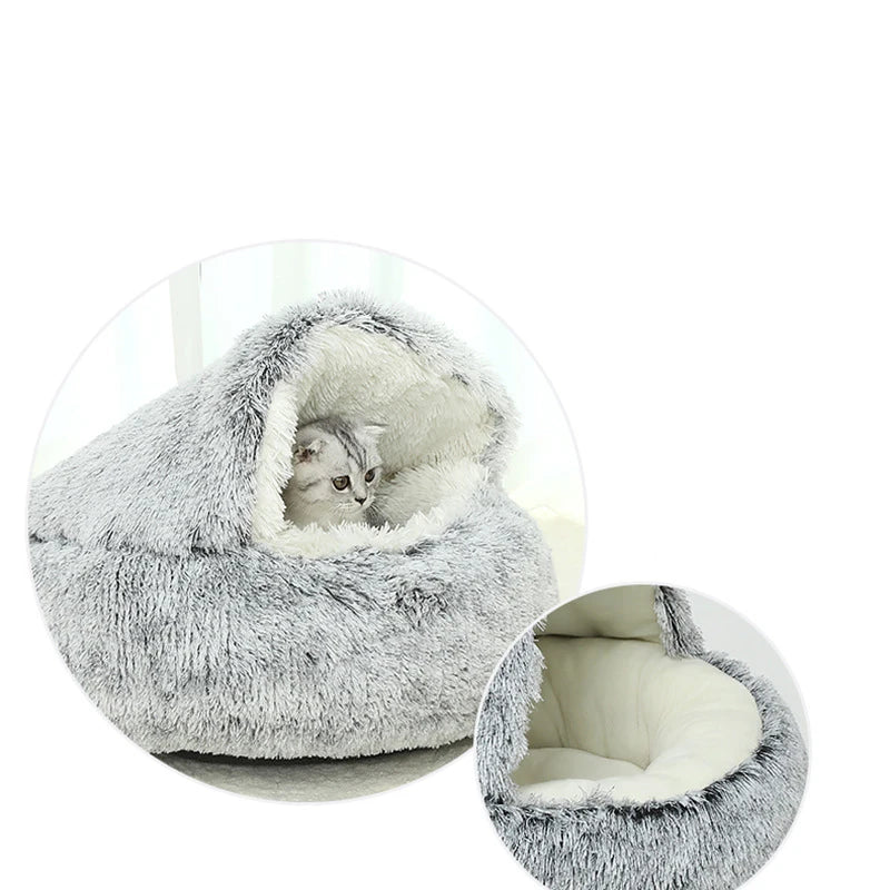 2 en 1 chien chat lit rond en peluche chat lit chaud maison doux Long lit en peluche pour petits chiens chats nid beignet chauffant lit de couchage