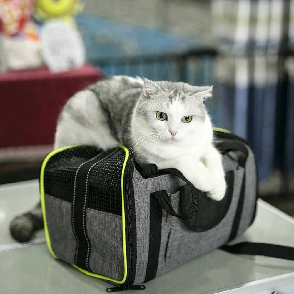 Transportín para mascotas, aprobado por la aerolínea, transportador lateral suave para gatos y perros, portátil, transpirable, acogedor, bolsa de viaje para mascotas, transportador seguro para asiento de coche