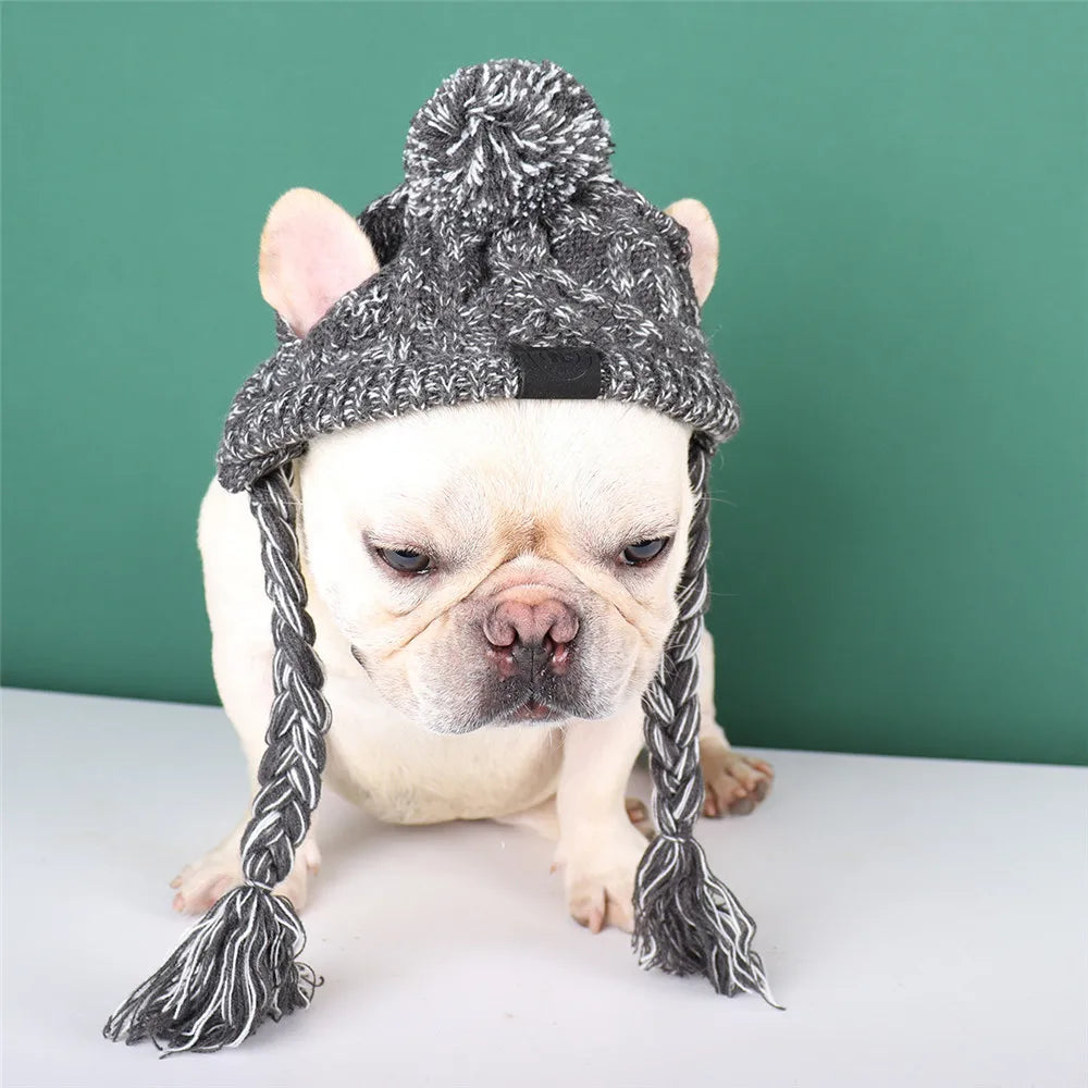 Gorro de Punto para Perros Gorro de Invierno cálido a Prueba de Viento para Perros con Orificios para las Orejas Gorro para Mascotas Ajustable Trenzado Gris Lindo Vestir Accesorios para Perros Estilo de Moda