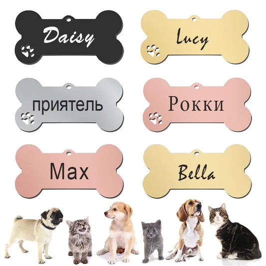 Collar para mascotas, etiqueta de identificación personalizada, nombre grabado para perro, gato, cachorro, llavero, colgante, Collar de hueso, accesorios