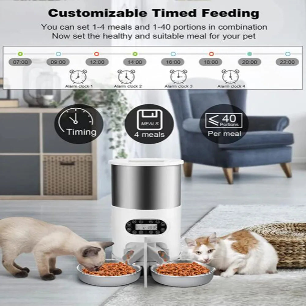 Mangeoire pour animal domestique intelligente, distributeur automatique de nourriture pour chats et chiens, bol en acier inoxydable pour chats et chiens avec enregistrement de l'alimentation