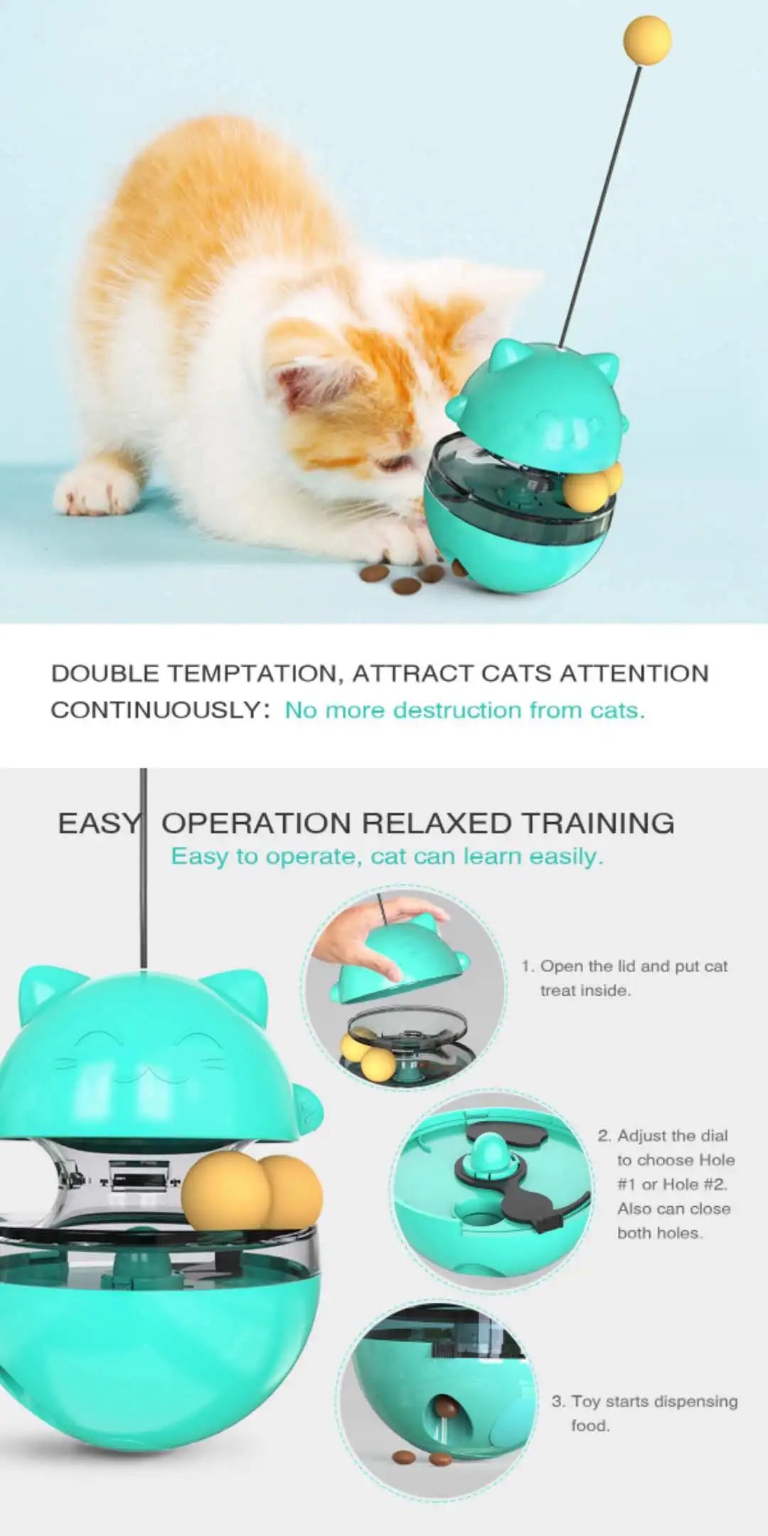 Juguetes para gatos, bola interactiva para mascotas, juguete con fugas para gatos con bolas de túnel de doble rodamiento y varita de burla para gatitos y cachorros para mascotas