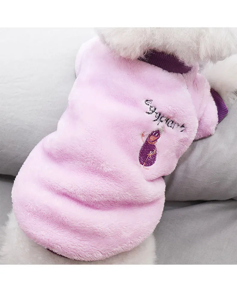 Warm Fleece Pet Clothes Cute Fruit Print Coat Small Medium Dog Cat Shirt Jacket Teddy French Bulldog Chihuahua Winter Outfit Fashion Style