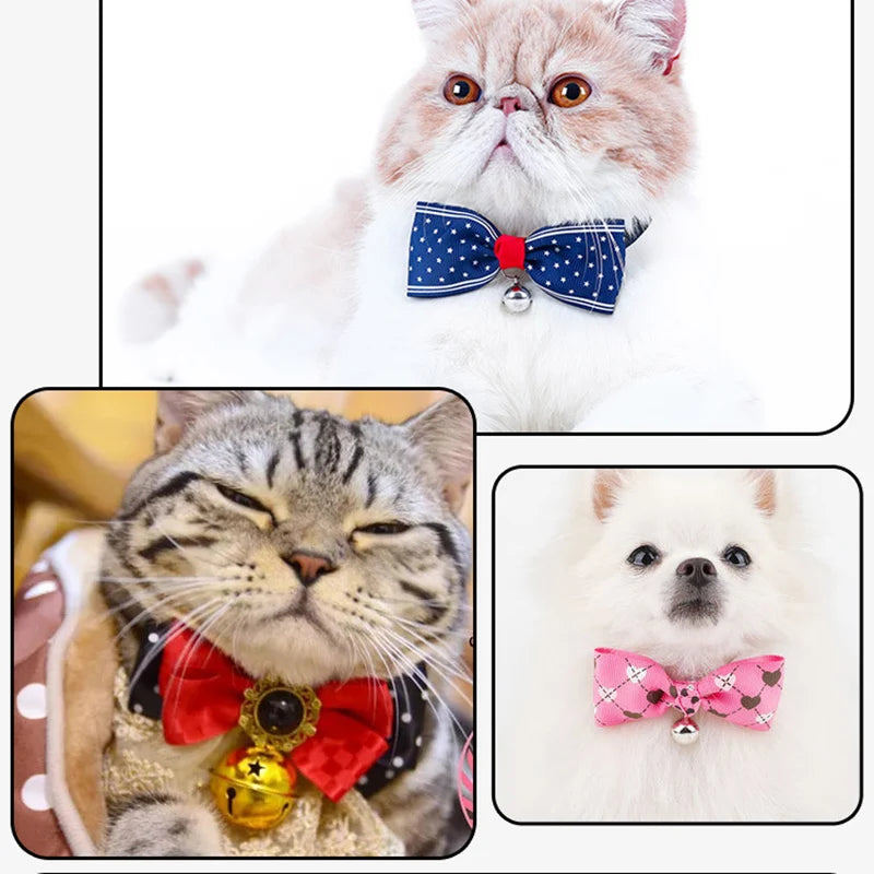 4 Colors Christmas Cat Dog Collar Holiday Fashion Style Cats Dog Bow Tie Adjustable Neck Strap Cat Dog Grooming Accessories Puppy Cat Necklace