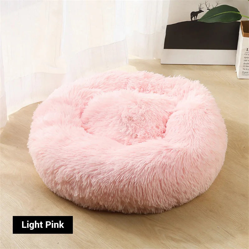 Washable Dog Bed with Zipper Luxury Long Plush Fur Round Donut Bed for Dogs Cat Super Soft Warm Removable Cover Dog Bed Sofa Mat