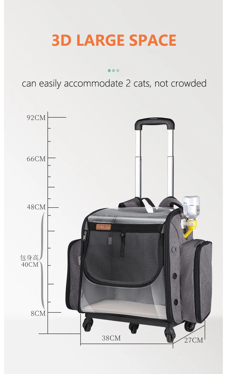 Cat Carrier Backpacks Pet Dog Outdoor Travel Trolley Case Small Dogs Space Folding Trolley Bags Universal Wheel Cats Backpack