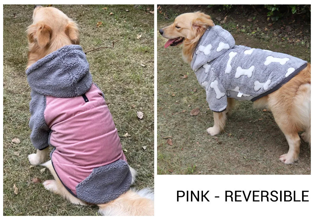 Vêtements d'hiver pour chien à carreaux réversibles épais pour chiens de petite, moyenne et grande taille, vêtements super doux et chauds pour animaux de compagnie avec capuche amovible, style tendance