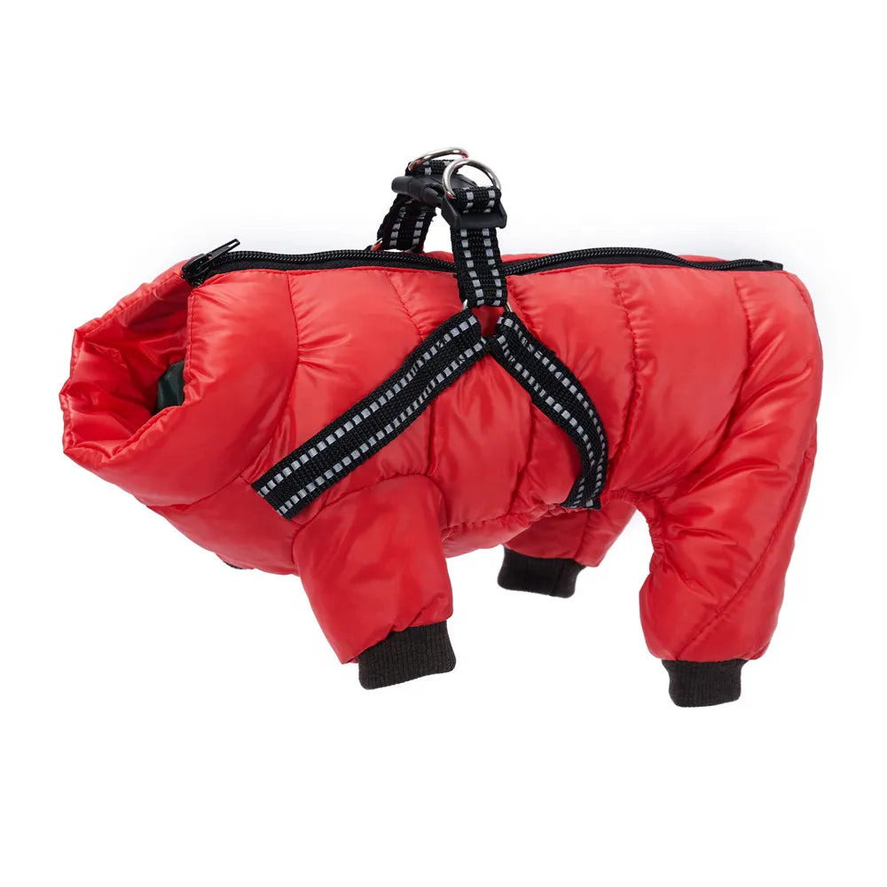 Monos para perros, chaqueta cálida y esponjosa de invierno para perros pequeños y medianos, abrigo impermeable con cremallera y arnés, ropa reflectante para perros