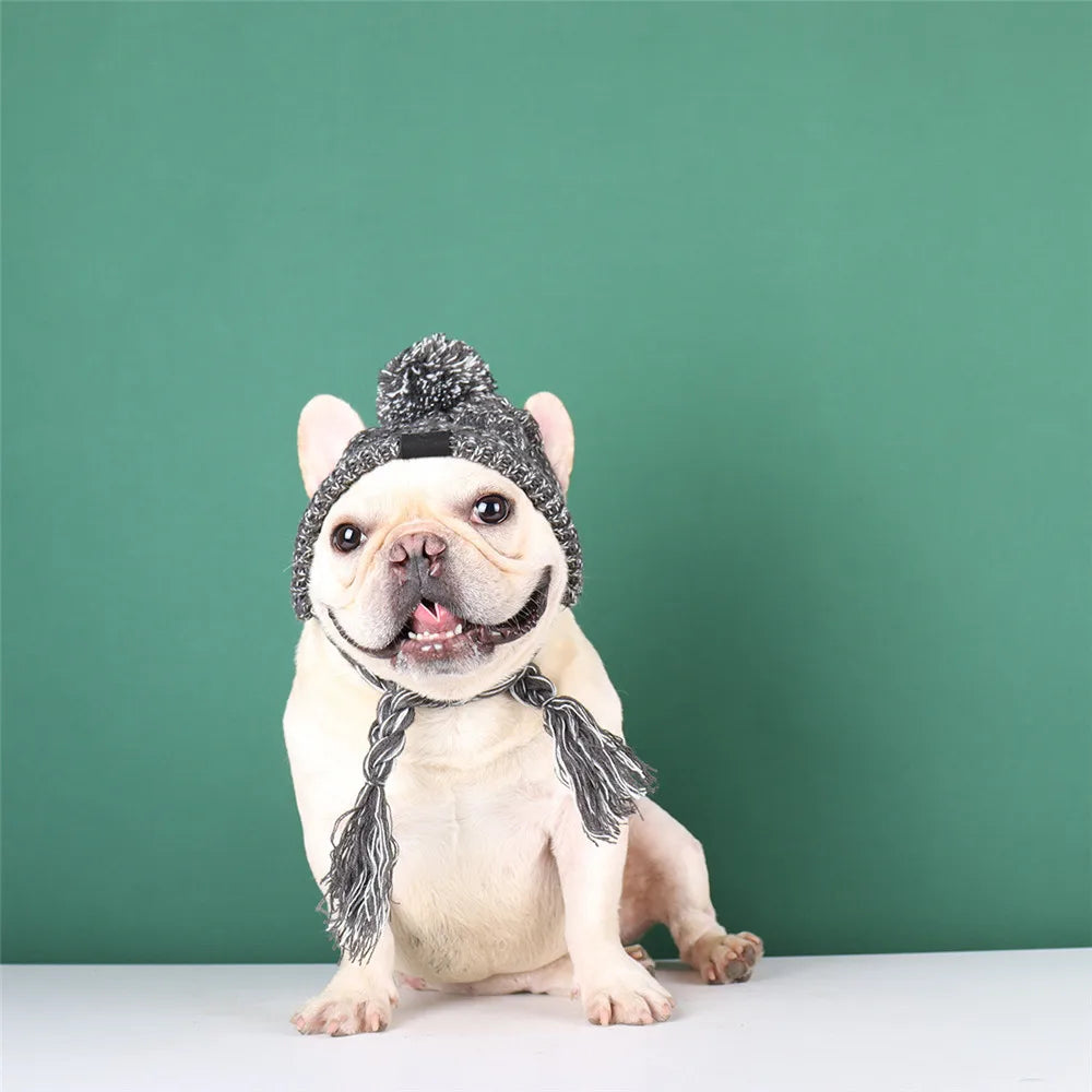 Gorro de Punto para Perros Gorro de Invierno cálido a Prueba de Viento para Perros con Orificios para las Orejas Gorro para Mascotas Ajustable Trenzado Gris Lindo Vestir Accesorios para Perros Estilo de Moda