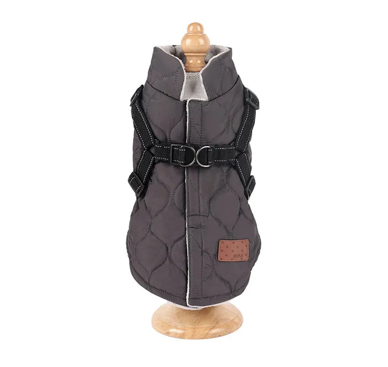 Chaqueta de invierno para perros con arnés, abrigo para perros con forro polar suave y acolchado cálido, chaleco fácil de usar, ropa para perros pequeños, estilo de moda de seguridad