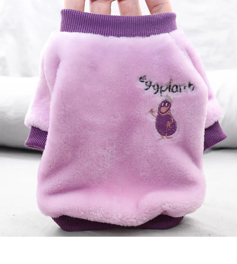 Warm Fleece Pet Clothes Cute Fruit Print Coat Small Medium Dog Cat Shirt Jacket Teddy French Bulldog Chihuahua Winter Outfit Fashion Style