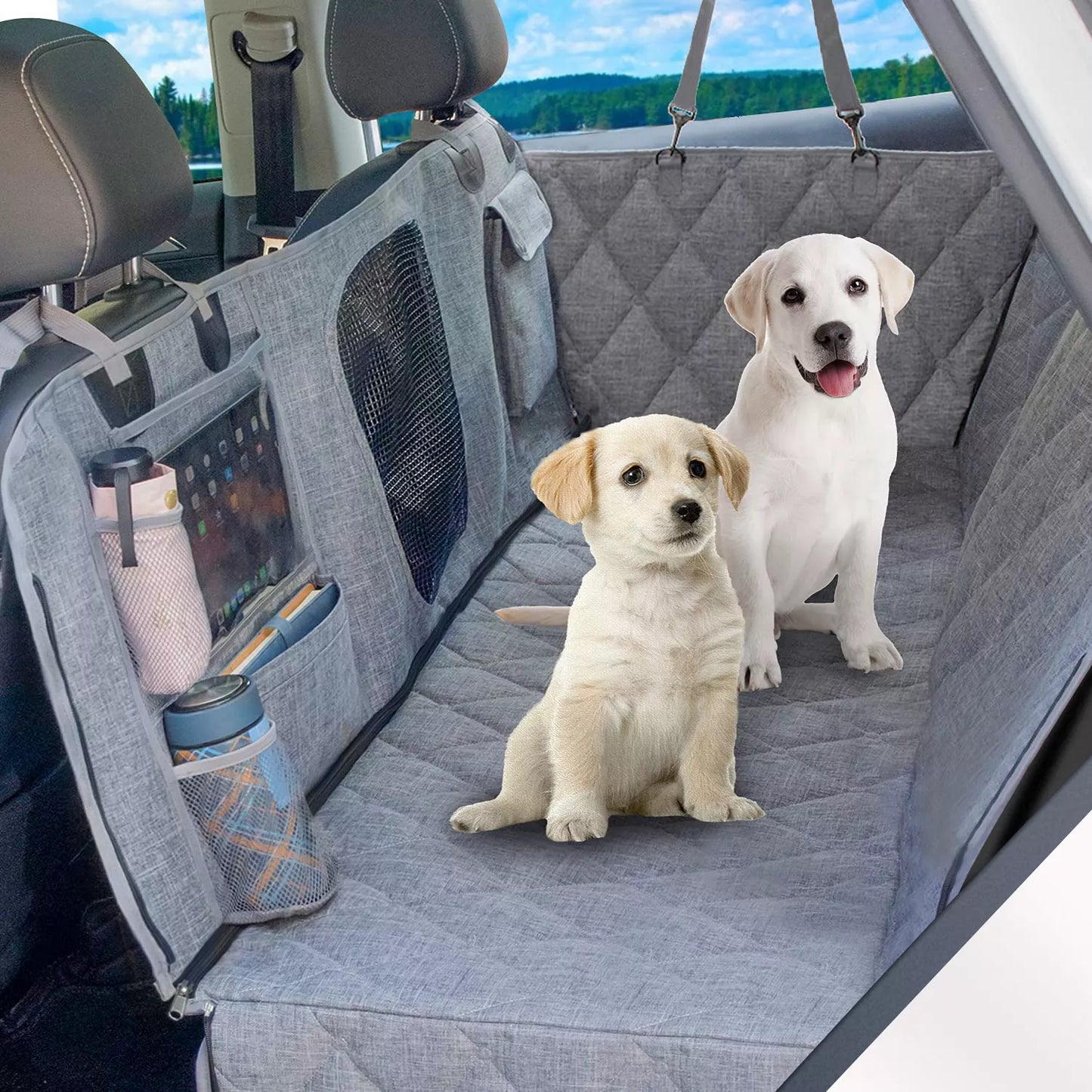 Dog Car Seat Cover Protector with Storage Pockets Washable Dog Hammock for Cars Trucks and SUV Safety Carrier For Dog Accessories