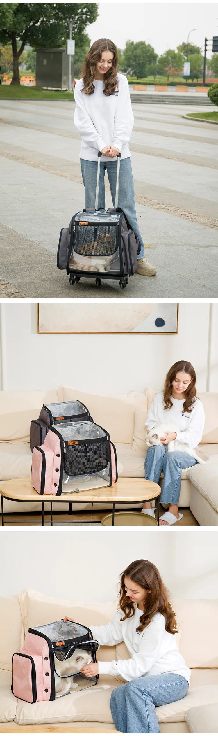 Cat Carrier Backpacks Pet Dog Outdoor Travel Trolley Case Small Dogs Space Folding Trolley Bags Universal Wheel Cats Backpack