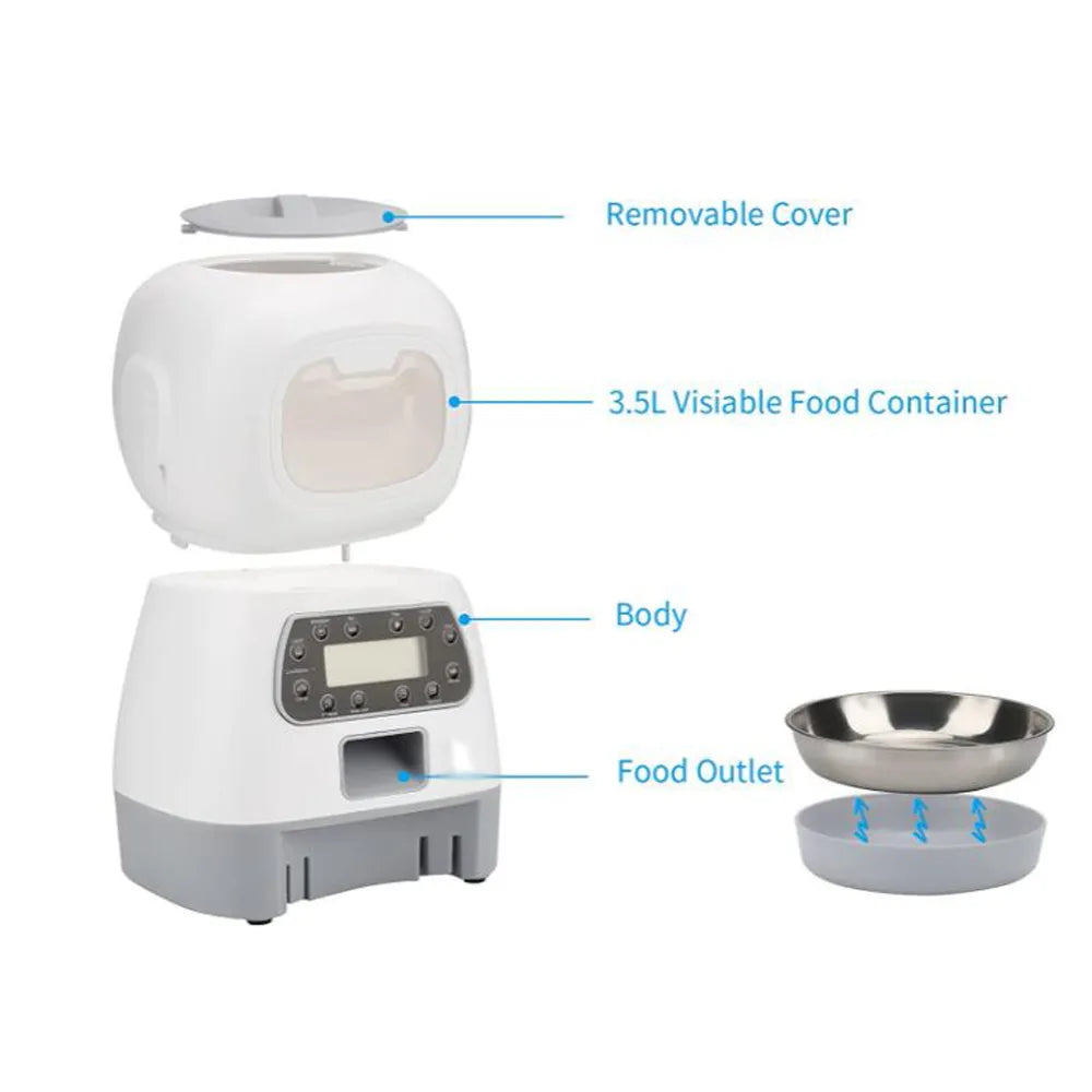 Alimentador automático de mascotas de 3,5l, dispensador de comida inteligente para gatos y perros, temporizador, tazón de acero inoxidable, alimentación automática para perros y gatos, suministros para mascotas