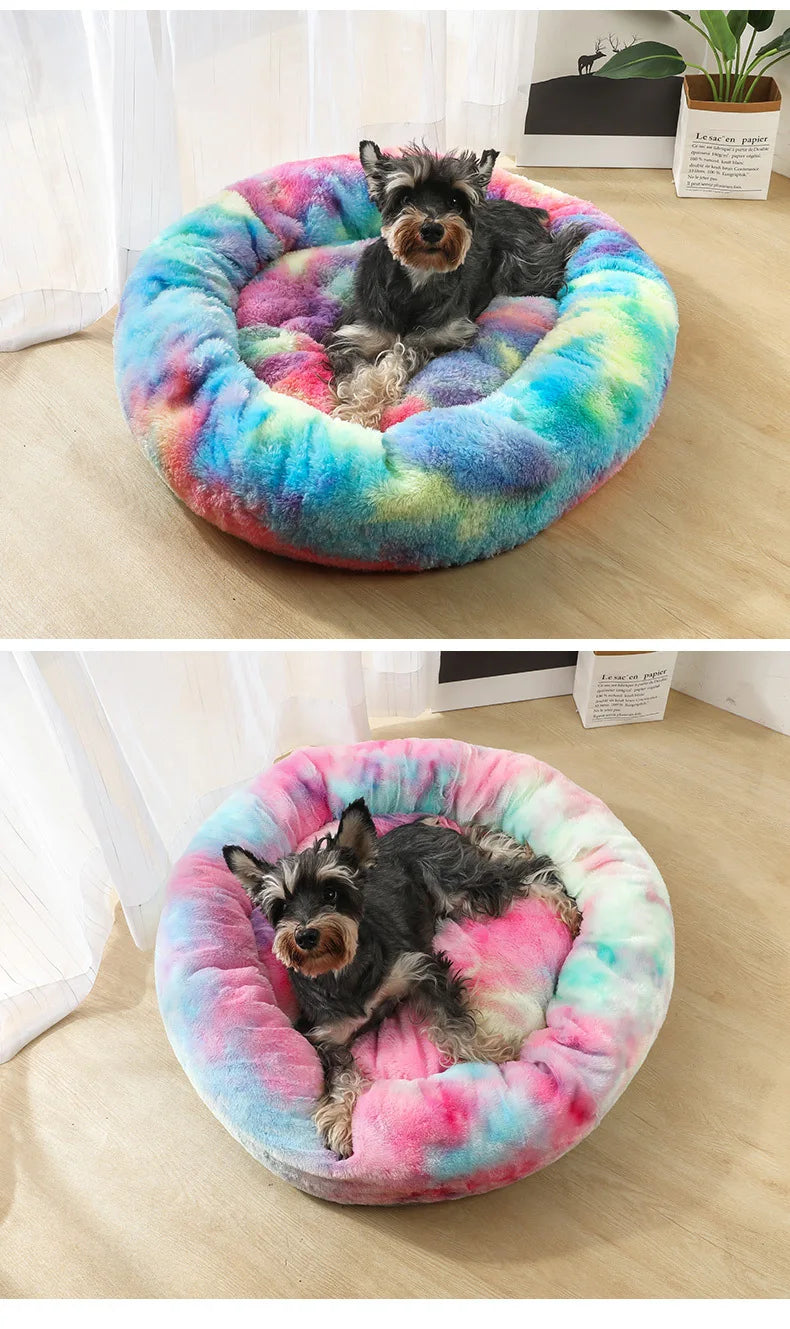 Washable Dog Bed with Zipper Luxury Long Plush Fur Round Donut Bed for Dogs Cat Super Soft Warm Removable Cover Dog Bed Sofa Mat