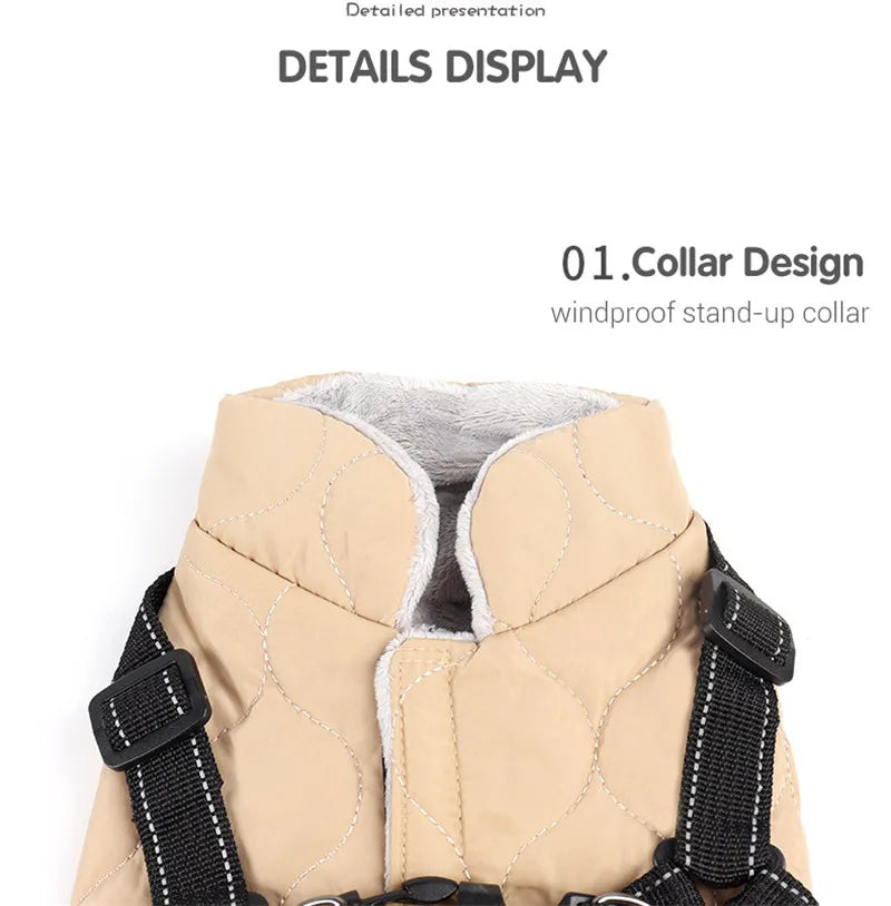 Winter Dog Jacket with Harness Warm Padded Soft Fleece-Lined Pet Dog Coat Vest Easy to Wear Dog Clothes for Small Dogs Safety Fashion Style