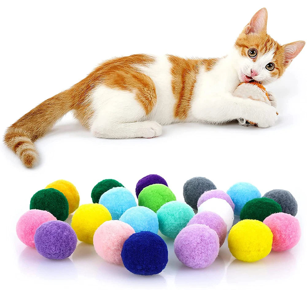 1000 Uds pelota de peluche para gatos pelota de juguete interactiva divertida felpa creativa gatito entrenamiento suministros para Gato pelota de felpa elástica juguetes con pompones para gatos