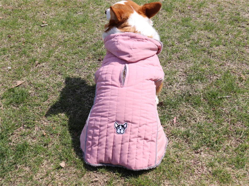 Ropa de invierno para perros Ropa gruesa de lana cálida para perros Chaqueta de invierno para perros Reflectante Ajustable Vientre Acolchado Abrigo para perros Capucha extraíble Estilo de moda