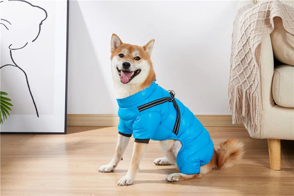 Manteau d'hiver pour chien de petite et moyenne taille, veste rembourrée imperméable avec harnais, combinaison de neige douce pour animal de compagnie, salopette chaude pour chiot bouledogue