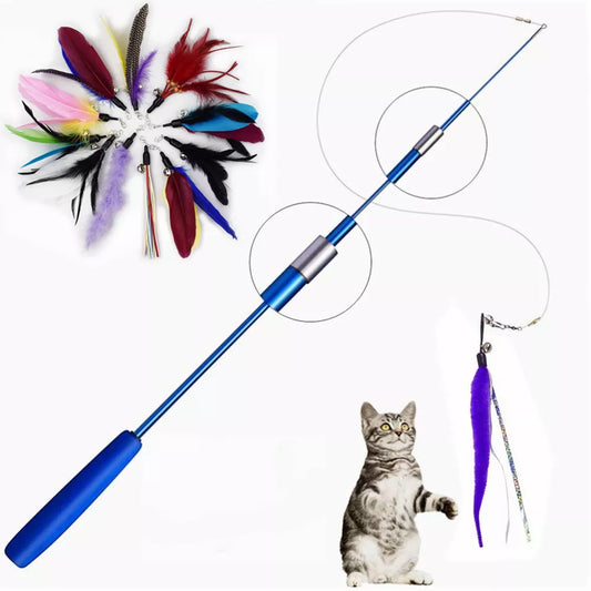 Juguete interactivo con plumas para gatos, varita de palo de pluma, campana de plumas retráctil para mascotas, producto receptor de repuesto para gatito