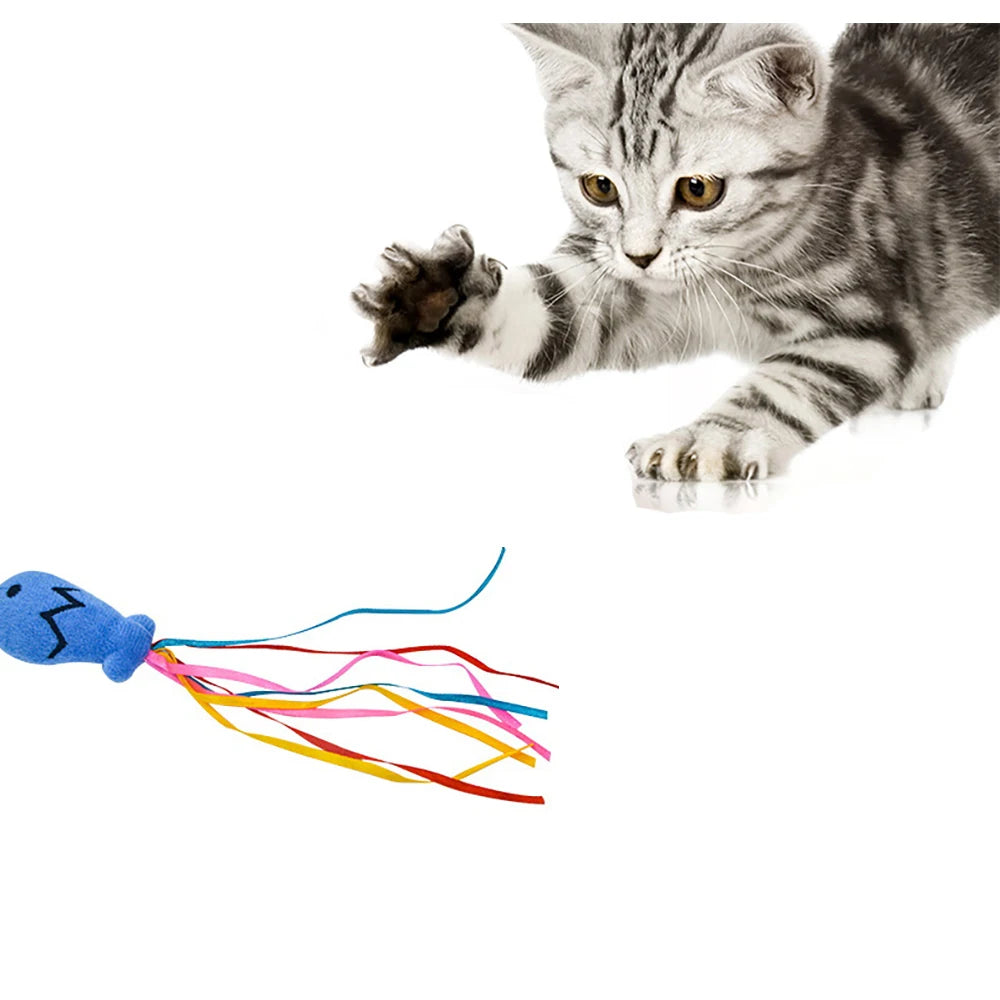 1PCS Interactive Cat Toy Funny Colored Mint Fish Tassel with Bell Cat Stick Toy for Kitten Playing Teaser Wand Toy Pet Supplies