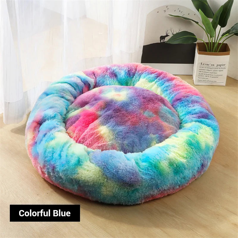 Washable Dog Bed with Zipper Luxury Long Plush Fur Round Donut Bed for Dogs Cat Super Soft Warm Removable Cover Dog Bed Sofa Mat