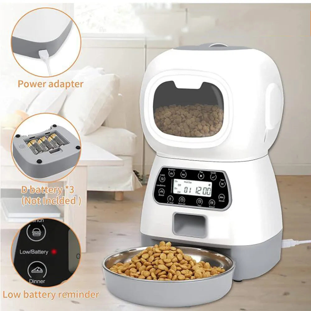 3.5L Bol Automatique Pour Animal De Compagnie Distributeur De Nourriture Intelligente Pour Chats Chiens Minuterie Bol En Acier Inoxydable Automatique Chien Chat Alimentation Pour Animaux De Compagnie Fournitures