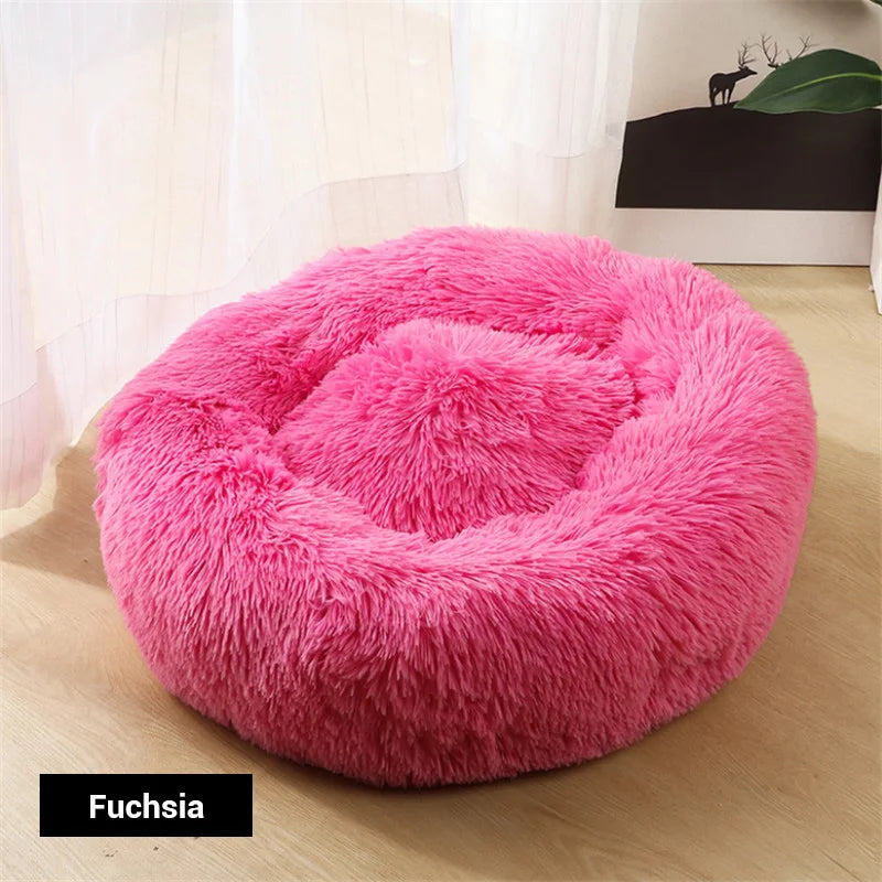 Lit rond en forme de beignet pour chien et chat, lavable, avec fermeture éclair, en peluche longue, de luxe, super doux et chaud, housse amovible, tapis de canapé