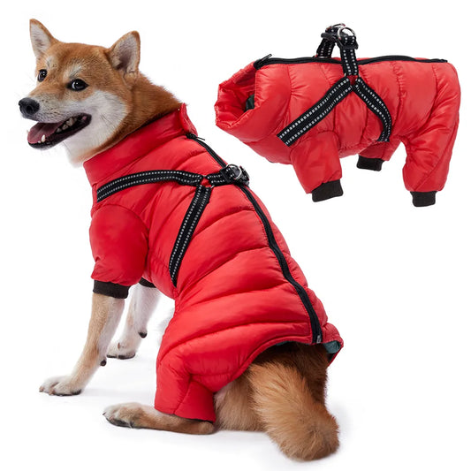 Monos para perros, chaqueta cálida y esponjosa de invierno para perros pequeños y medianos, abrigo impermeable con cremallera y arnés, ropa reflectante para perros