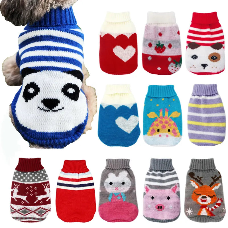 Warm Pet Clothes for Small Medium Dogs Winter Christmas Dogs Sweater Pet Clothing Knitting Costume Coat Cartoon Print Clothes Fashion Style