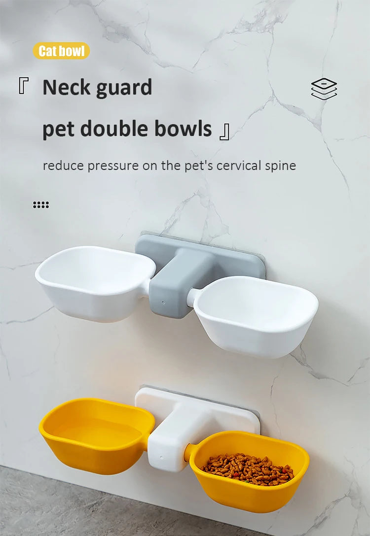 Double bol d'eau et de nourriture pour chien, mural, sans poinçon, fournitures de boisson pour chat, petit et moyen animal de compagnie, protège-cou, alimentation