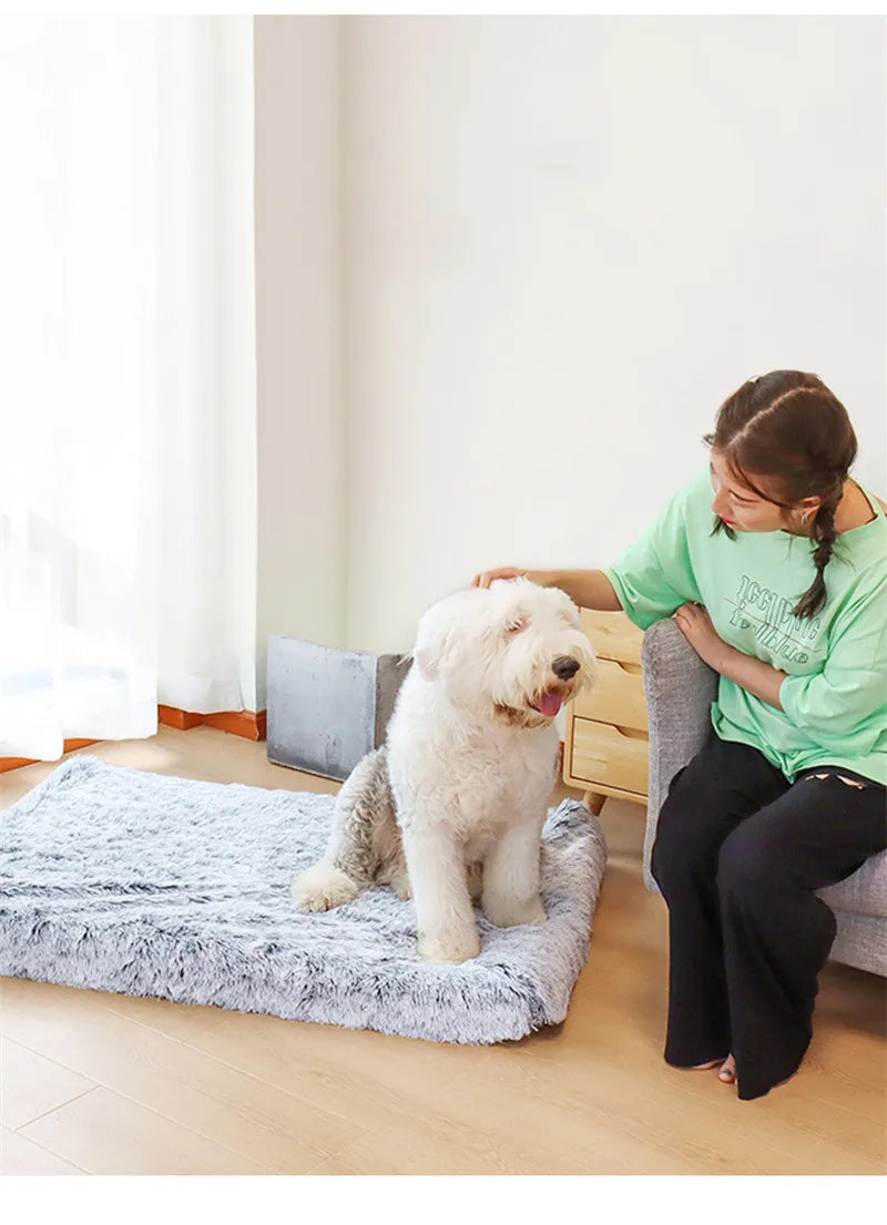 Cama para perros grandes de lujo de piel larga, cama para mascota de peluche, cojín de espuma viscoelástica 3D, colchón para mascotas para gatos y perros, cubierta extraíble