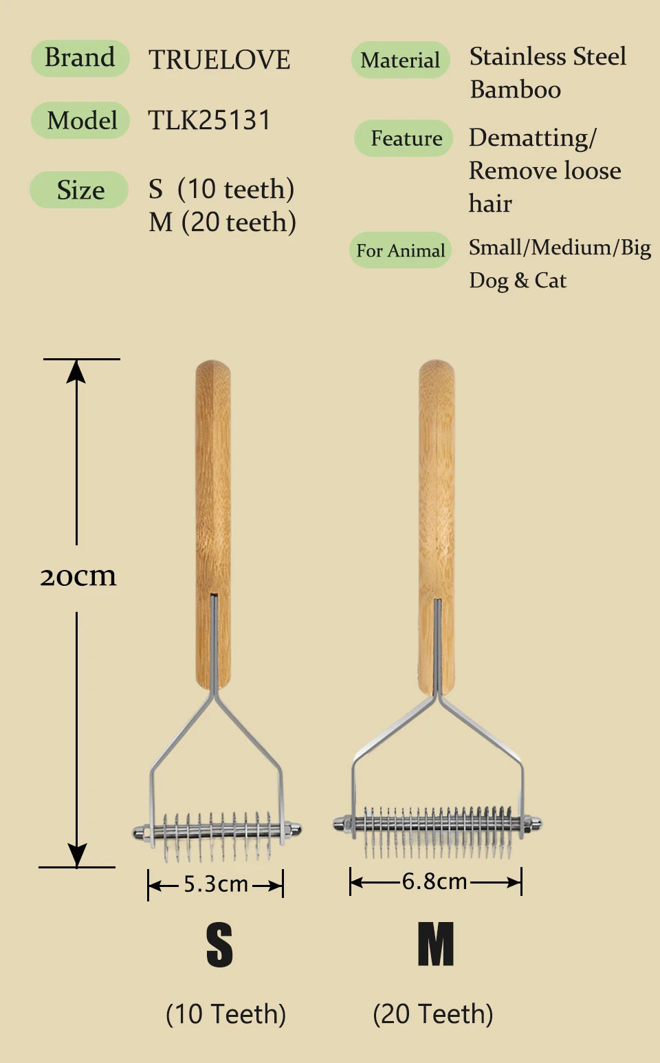 Pet Dematting Comb Supplies with 10 20Teeth for Long Fur Dog Cat Remove Loose Hair Grooming and Care Accessories