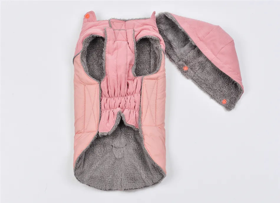 Ropa de invierno para perros Ropa gruesa de lana cálida para perros Chaqueta de invierno para perros Reflectante Ajustable Vientre Acolchado Abrigo para perros Capucha extraíble Estilo de moda