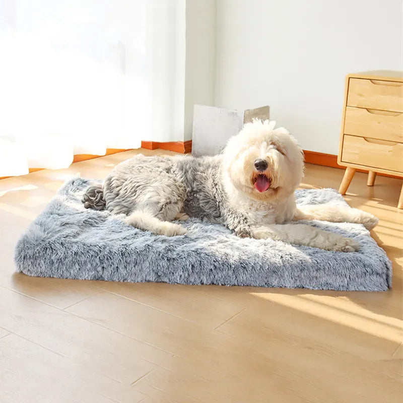 Cama para perros grandes de lujo de piel larga, cama para mascota de peluche, cojín de espuma viscoelástica 3D, colchón para mascotas para gatos y perros, cubierta extraíble