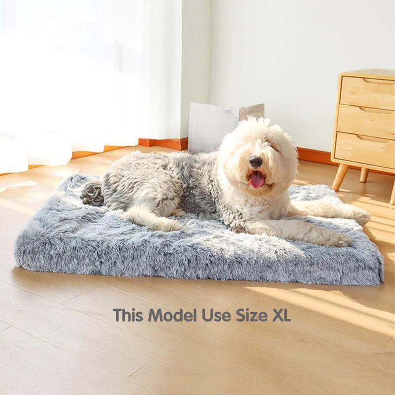 Cama para perros grandes de lujo de piel larga, cama para mascota de peluche, cojín de espuma viscoelástica 3D, colchón para mascotas para gatos y perros, cubierta extraíble