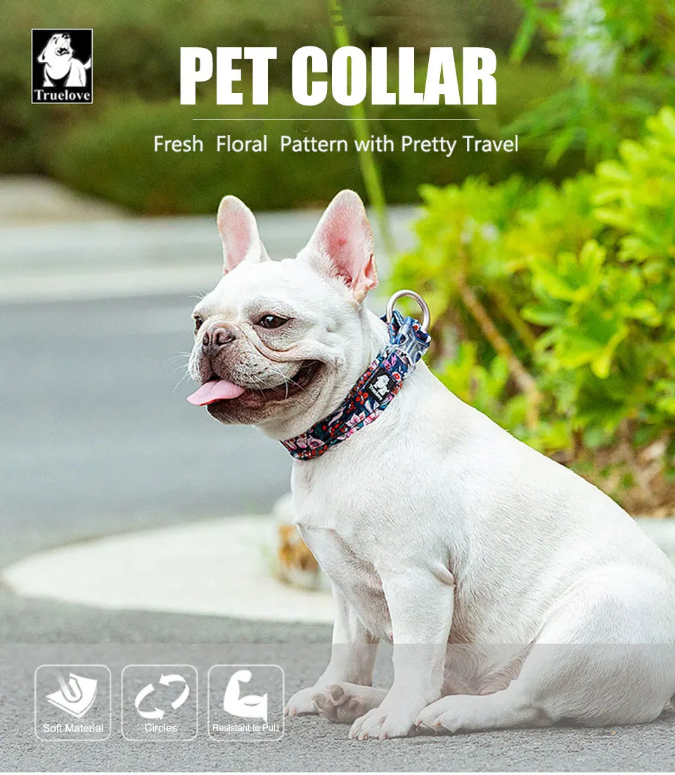 Pet Dog Collar with Three Adjustable Buckle Soft Comfortable Cotton Floral Pattern Resistant to Pull Accessories Fashion Style