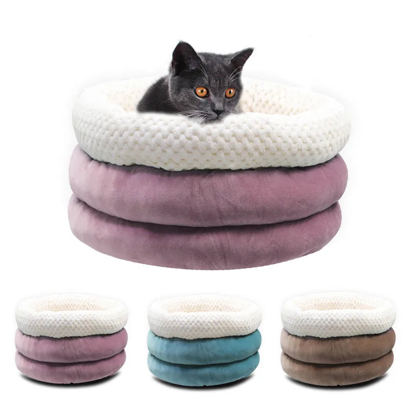 Cama de lujo para gatos, cama para gatos suave y redonda para dormir profundamente, cama para gatos muy cálidas para invierno, suministros duraderos para mascotas, lavable a máquina