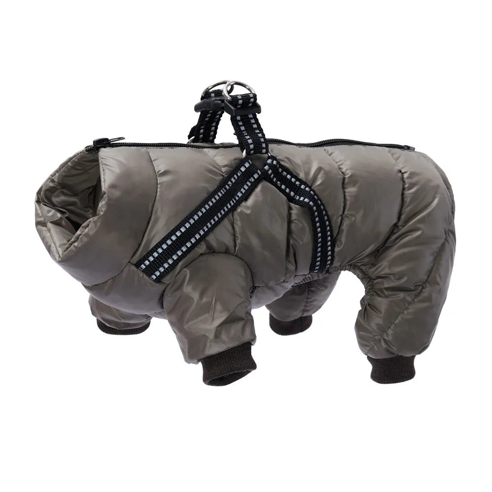 Manteau d'hiver pour chien de petite et moyenne taille, veste rembourrée imperméable avec harnais, combinaison de neige douce pour animal de compagnie, salopette chaude pour chiot bouledogue