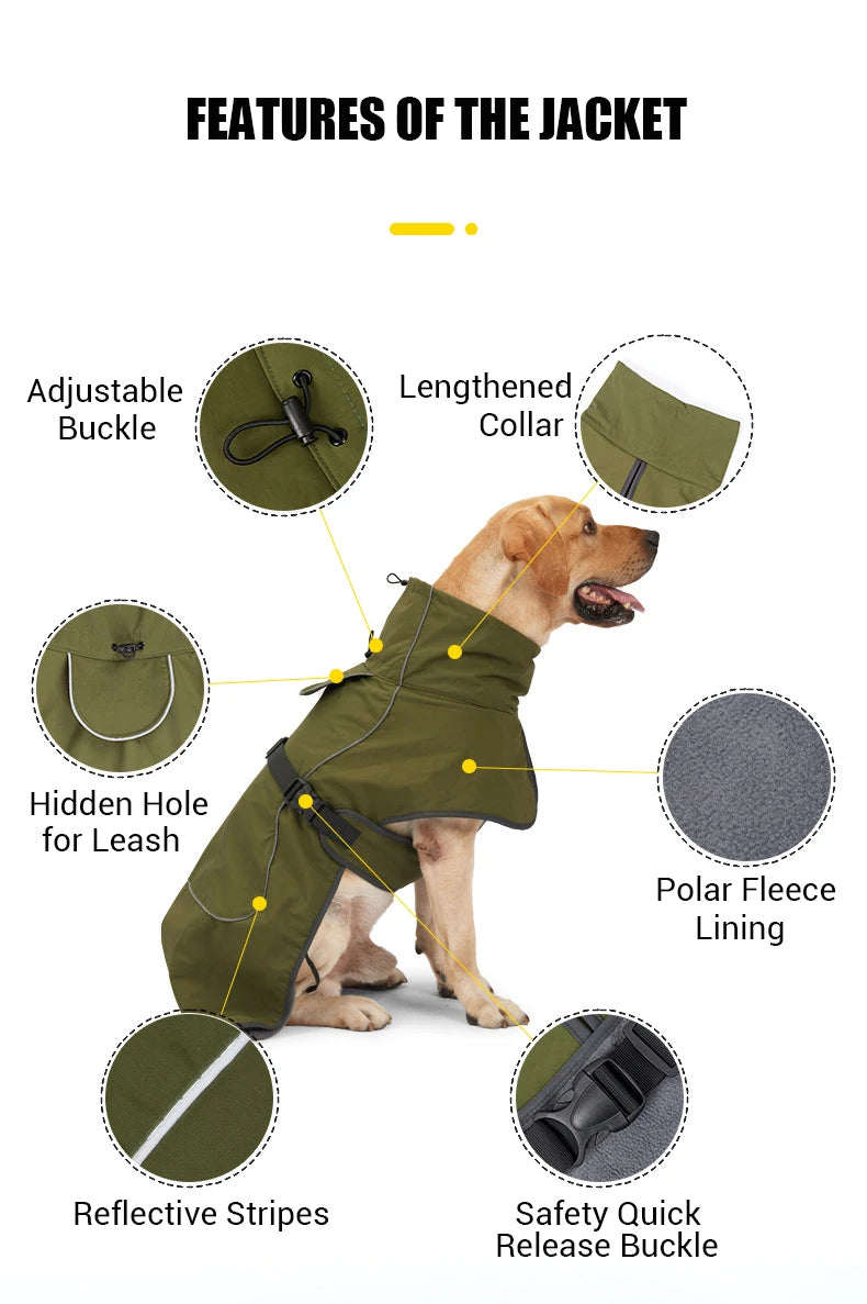 Winter Dog Jacket for Medium Large Dogs Waterproof Outdoor Pet Clothes Windproof Dog Raincoat Warm Poncho for Doberman Shepherd