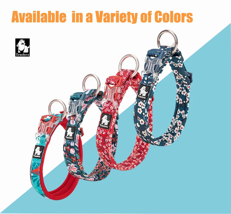 Pet Dog Collar with Three Adjustable Buckle Soft Comfortable Cotton Floral Pattern Resistant to Pull Accessories Fashion Style