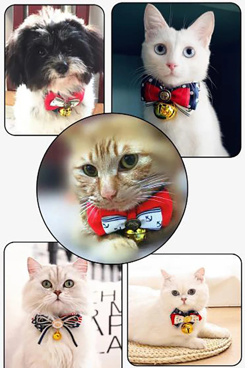 4 Colors Christmas Cat Dog Collar Holiday Fashion Style Cats Dog Bow Tie Adjustable Neck Strap Cat Dog Grooming Accessories Puppy Cat Necklace