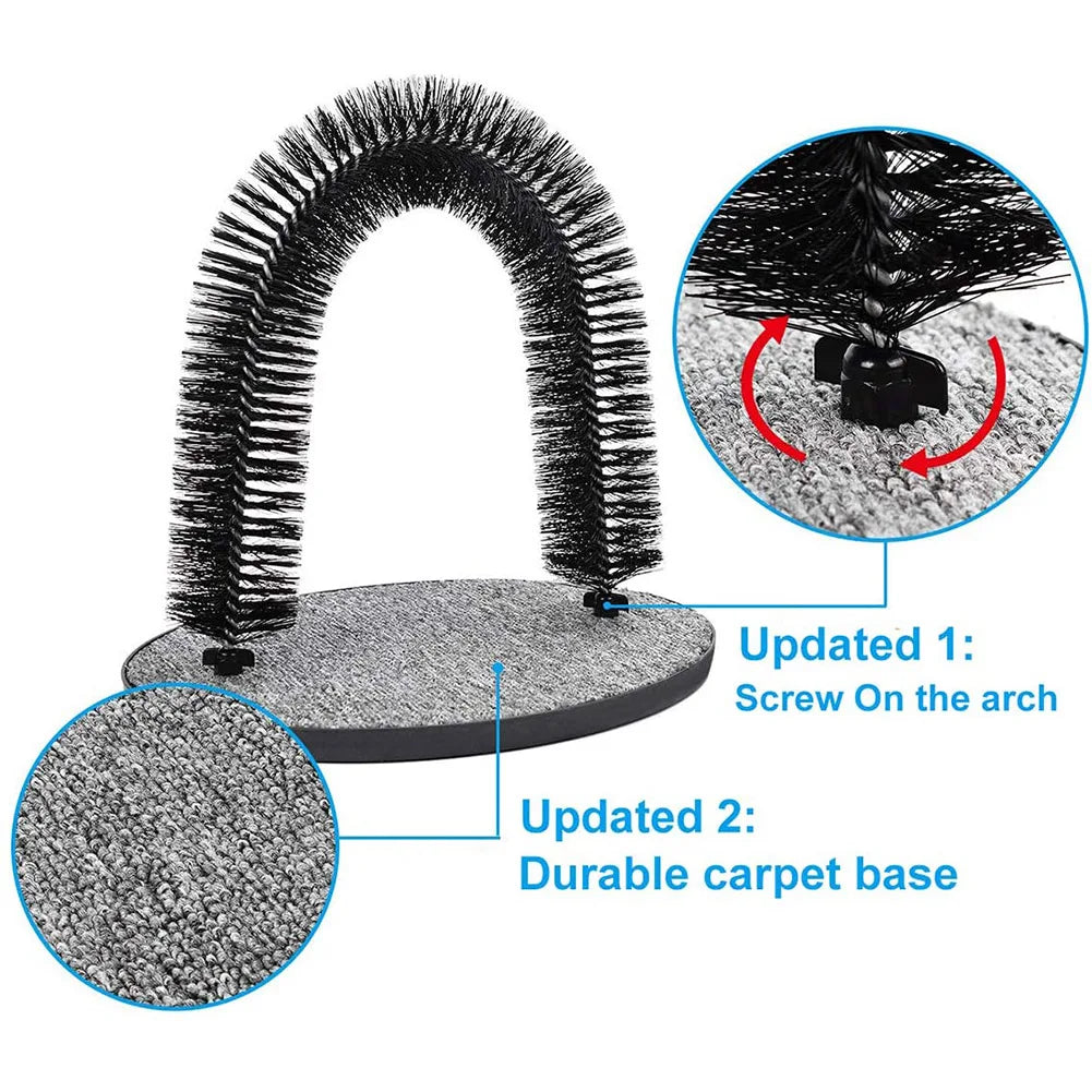 Arco para gato, autoafeitador y cepillo de masaje, almohadillas para rascar gatos, fijación actualizada con tornillos, juguetes rascadores para gatos, juguete para acicalar a gatitos