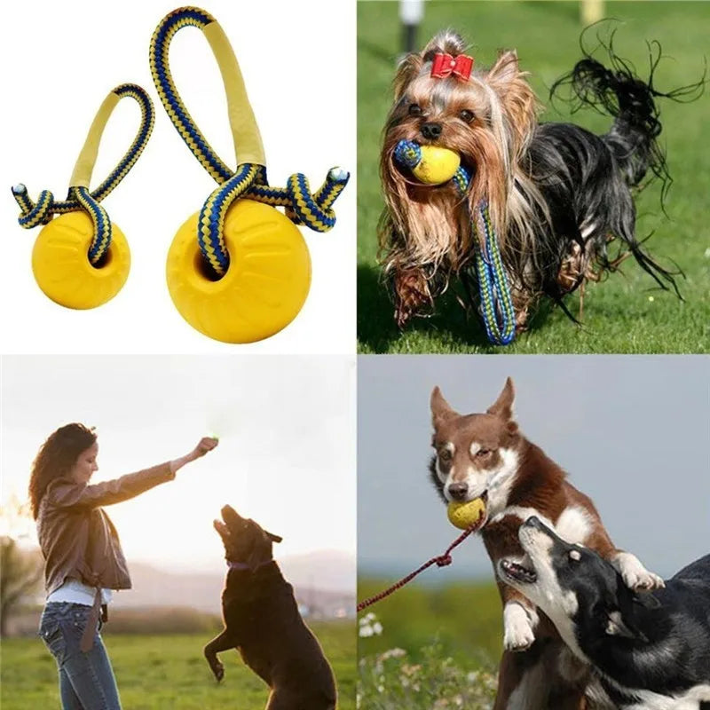 1pc Teeth Indestructible Bite Rubber Puppy Funny Training Ball Chew Toys Play Fetch Solid with Carrier Rope Pet Dog Toy