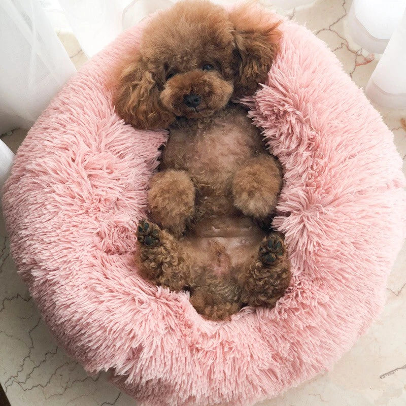 Washable Dog Bed with Zipper Luxury Long Plush Fur Round Donut Bed for Dogs Cat Super Soft Warm Removable Cover Dog Bed Sofa Mat