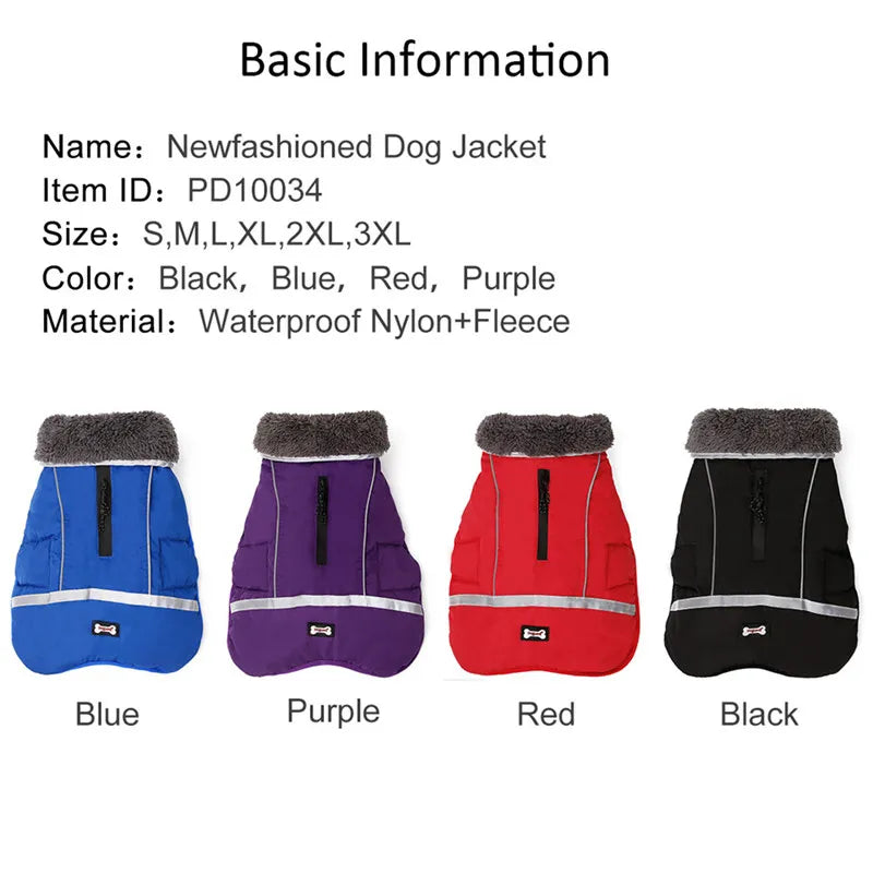 Ropa de invierno para perros de diseñador, chaquetas acolchadas reflectantes impermeables para perros medianos y grandes, abrigo cálido y grueso de lana para mascotas, ajustable