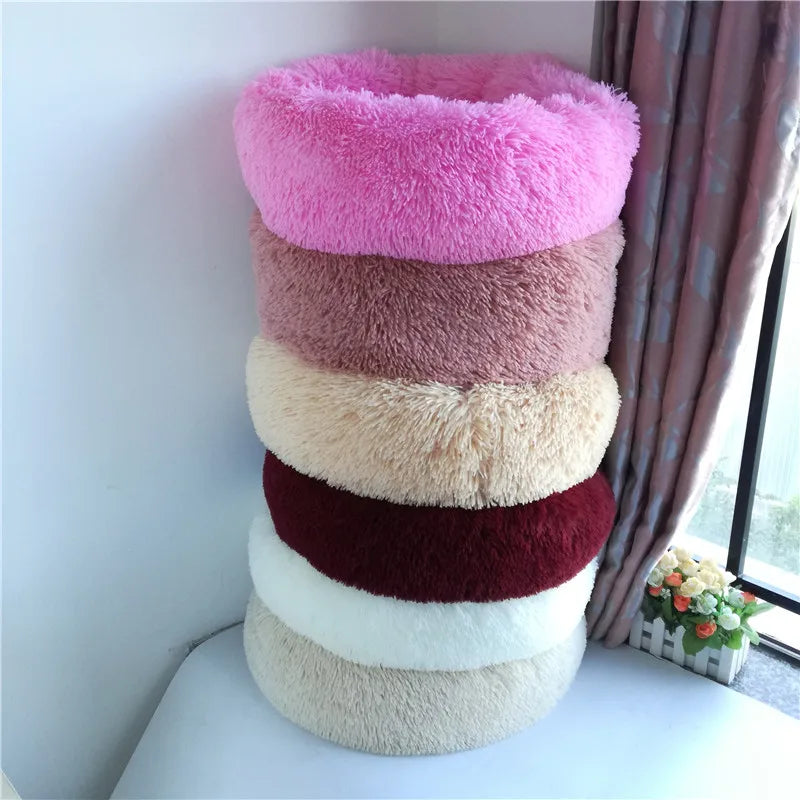 Lit rond en forme de beignet pour chien et chat, lavable, avec fermeture éclair, en peluche longue, de luxe, super doux et chaud, housse amovible, tapis de canapé