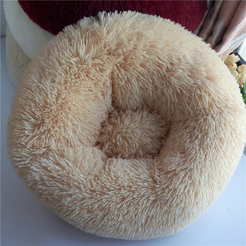 Lit rond en forme de beignet pour chien et chat, lavable, avec fermeture éclair, en peluche longue, de luxe, super doux et chaud, housse amovible, tapis de canapé