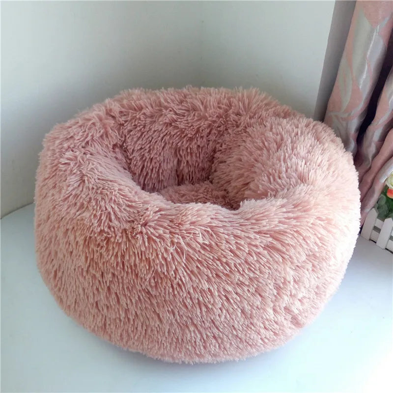 Washable Dog Bed with Zipper Luxury Long Plush Fur Round Donut Bed for Dogs Cat Super Soft Warm Removable Cover Dog Bed Sofa Mat