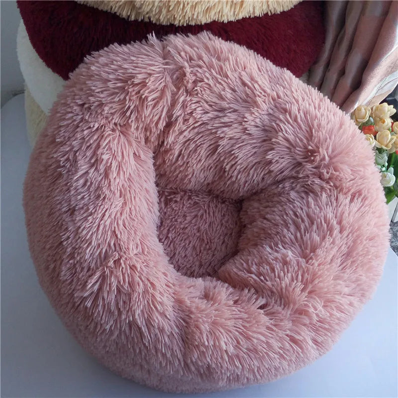 Lit rond en forme de beignet pour chien et chat, lavable, avec fermeture éclair, en peluche longue, de luxe, super doux et chaud, housse amovible, tapis de canapé